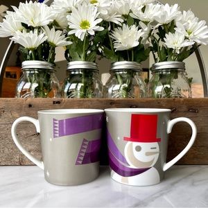 Starbucks•Christmas 2011 Mug Set (2)•16 oz•Snowmen, Red Hats, and Purple Scarves